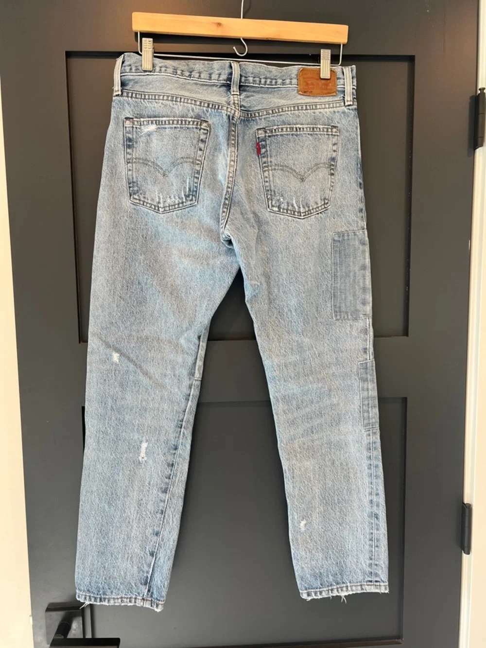 Levi's Light Blue Quilted Patchwork Baggy Straight Jeans 501CT - Picture 2 of 6